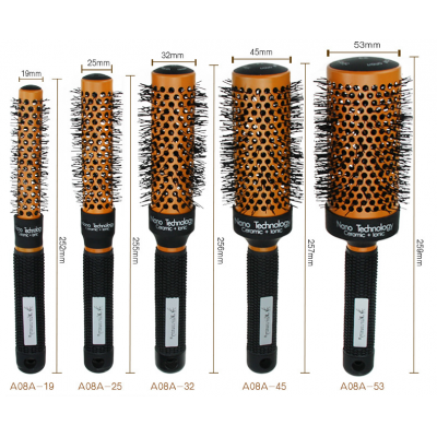 Orange high temperature hairdressing brush Custom logo styling hollow hair brush tool Aluminum tube hair comb